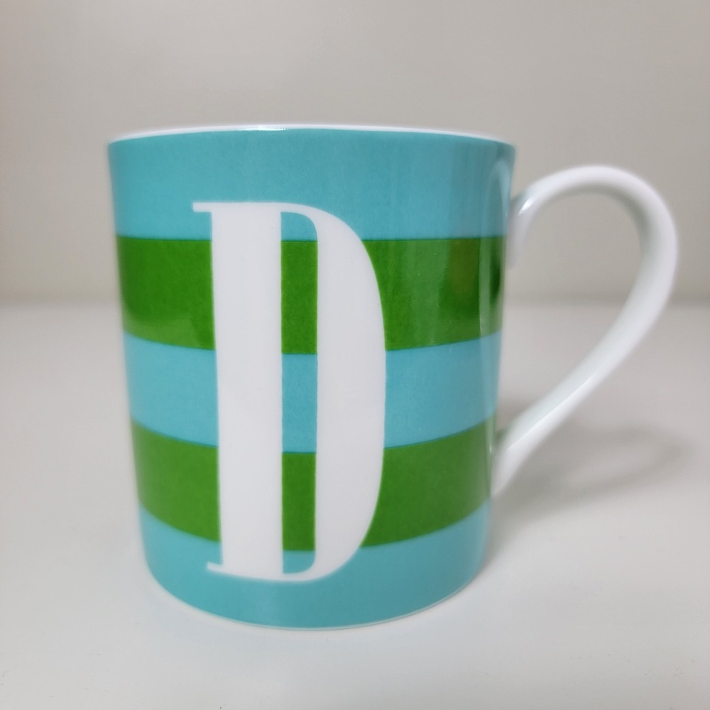 Kate Spade Lenox Mug Initial D Turquoise Green Striped Excellent Monogram Cup